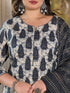 Women Plus Size Cream And Blue Pure Cotton Kurta Set With Dupatta